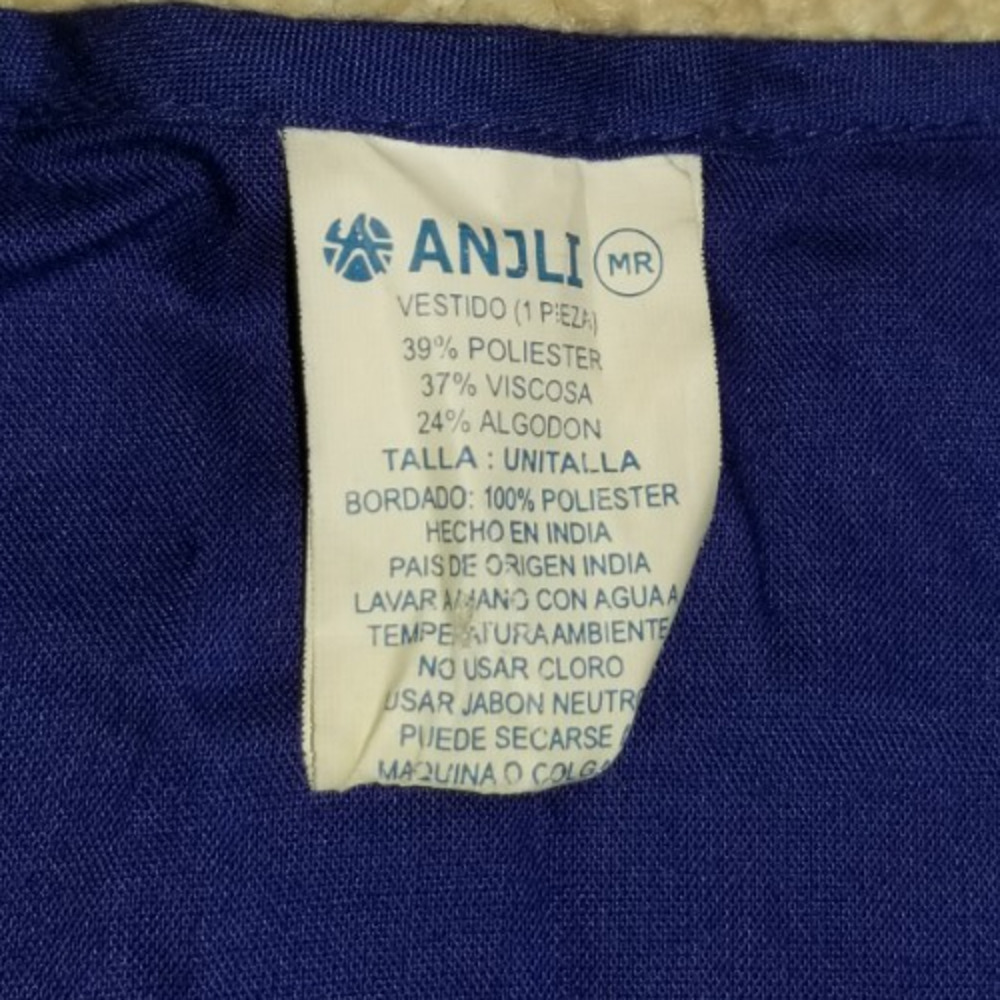 Womens Dress-ANJLI-blue multicolor floral embroidered BOHO art-to-wear-1 Size/L - Picture 5 of 5